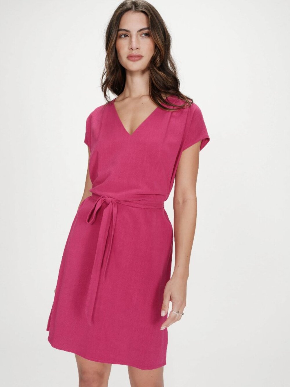 Grace & Mila Raspberry Pink Tie-Waist Short Sleeve Mini Dress - Sz M